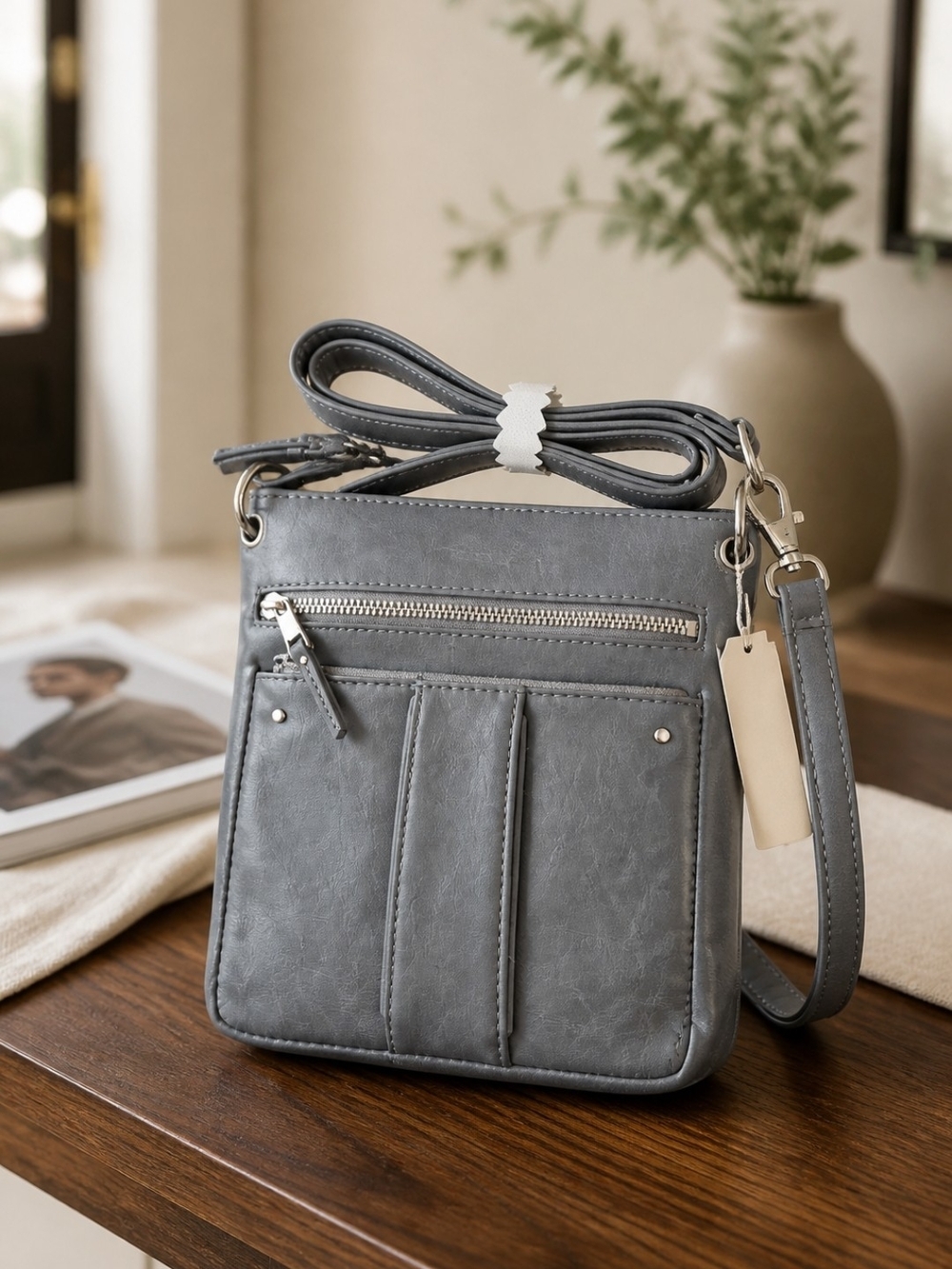 Compact Crossbody Bag in Slate Gray - Women